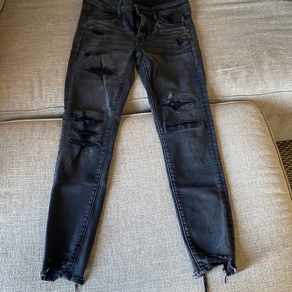 American eagle jegging next level stretch black distressed size 10